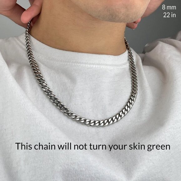High Polished Cuban Link Chain Necklace 8mm 22in - Picture 1 of 5